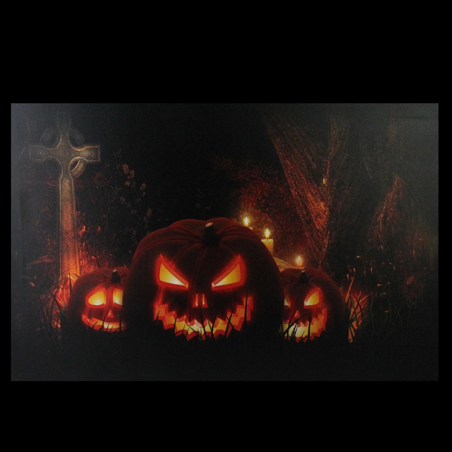 Northlight LED Lighted Jack-O-Lanterns in a Cemetery Halloween Canvas Wall Art 23.5" X 15.5"