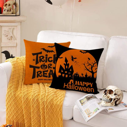 Halloween Decor Pillow Covers 16X16 Set of 4 Halloween Fall Black Decorative Throw Pillows 