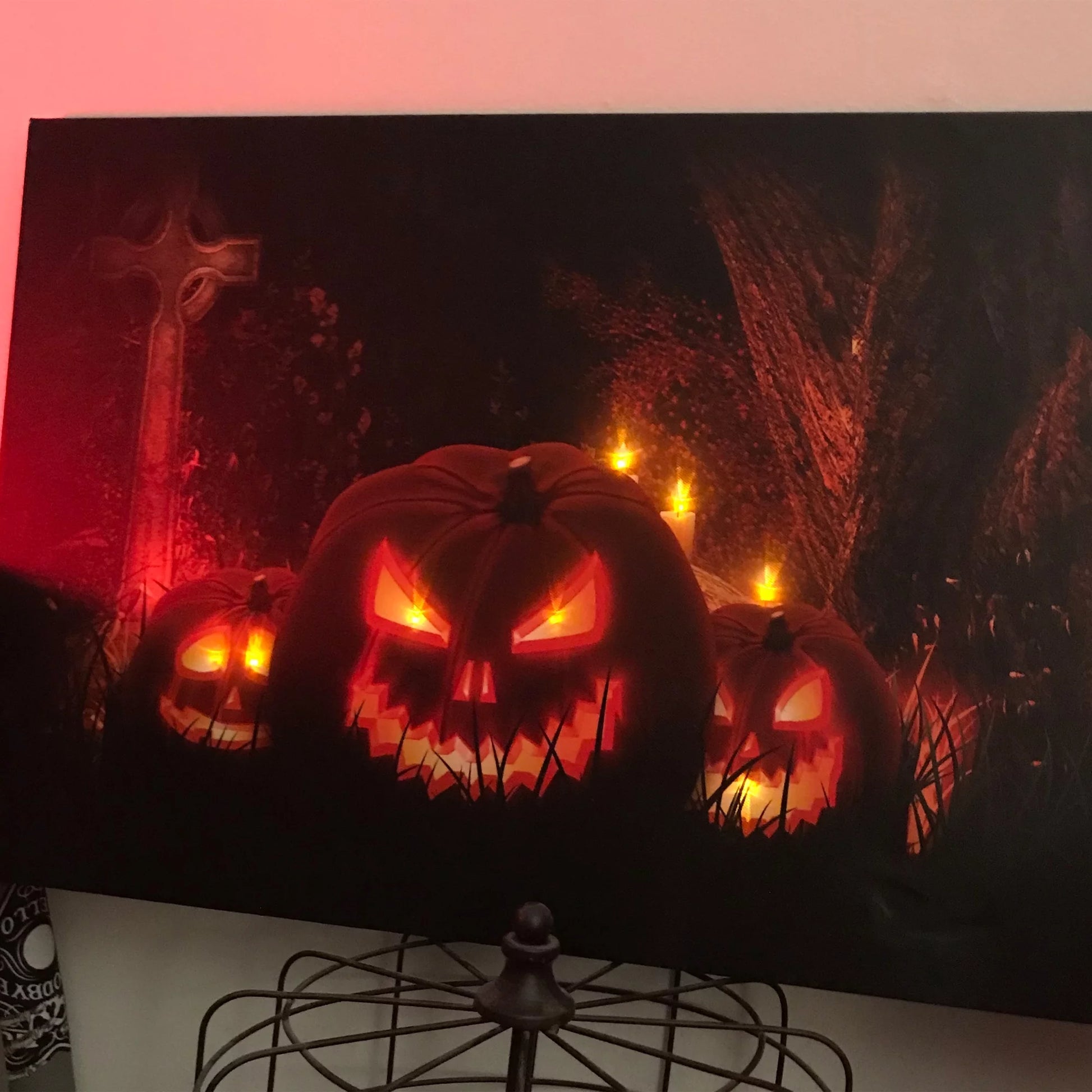 Northlight LED Lighted Jack-O-Lanterns in a Cemetery Halloween Canvas Wall Art 23.5" X 15.5"