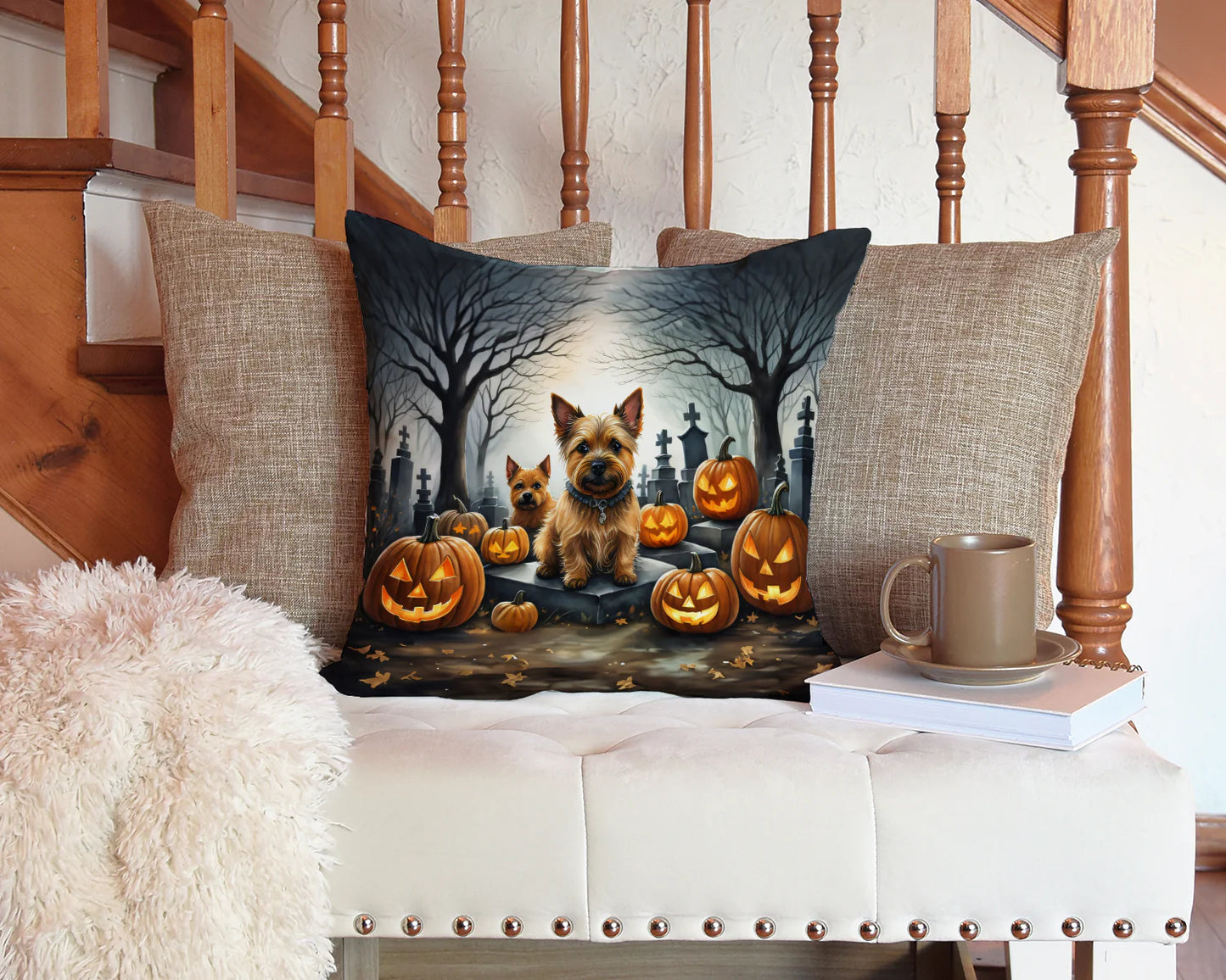 Norwich Terrier Spooky Halloween Throw Pillow