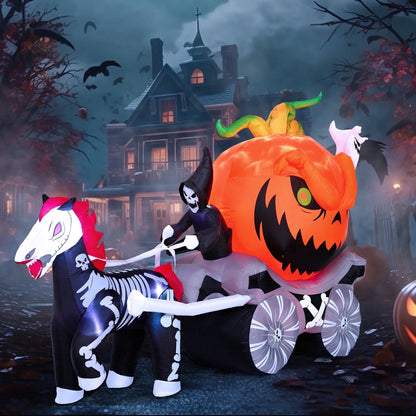 Inflatable Grim Reaper Driving Pumpkin Carriage with LED Flames