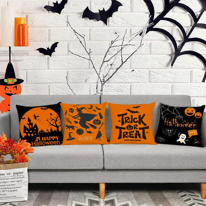 Halloween Decor Pillow Covers 16X16 Set of 4 Halloween Fall Black Decorative Throw Pillows 