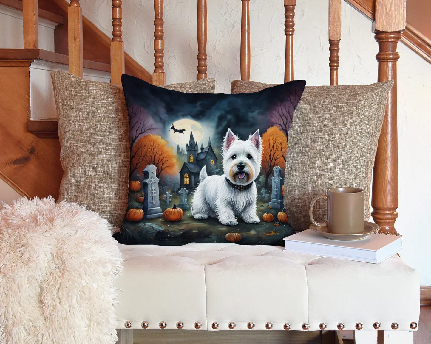 Westie Spooky Halloween Throw Pillow