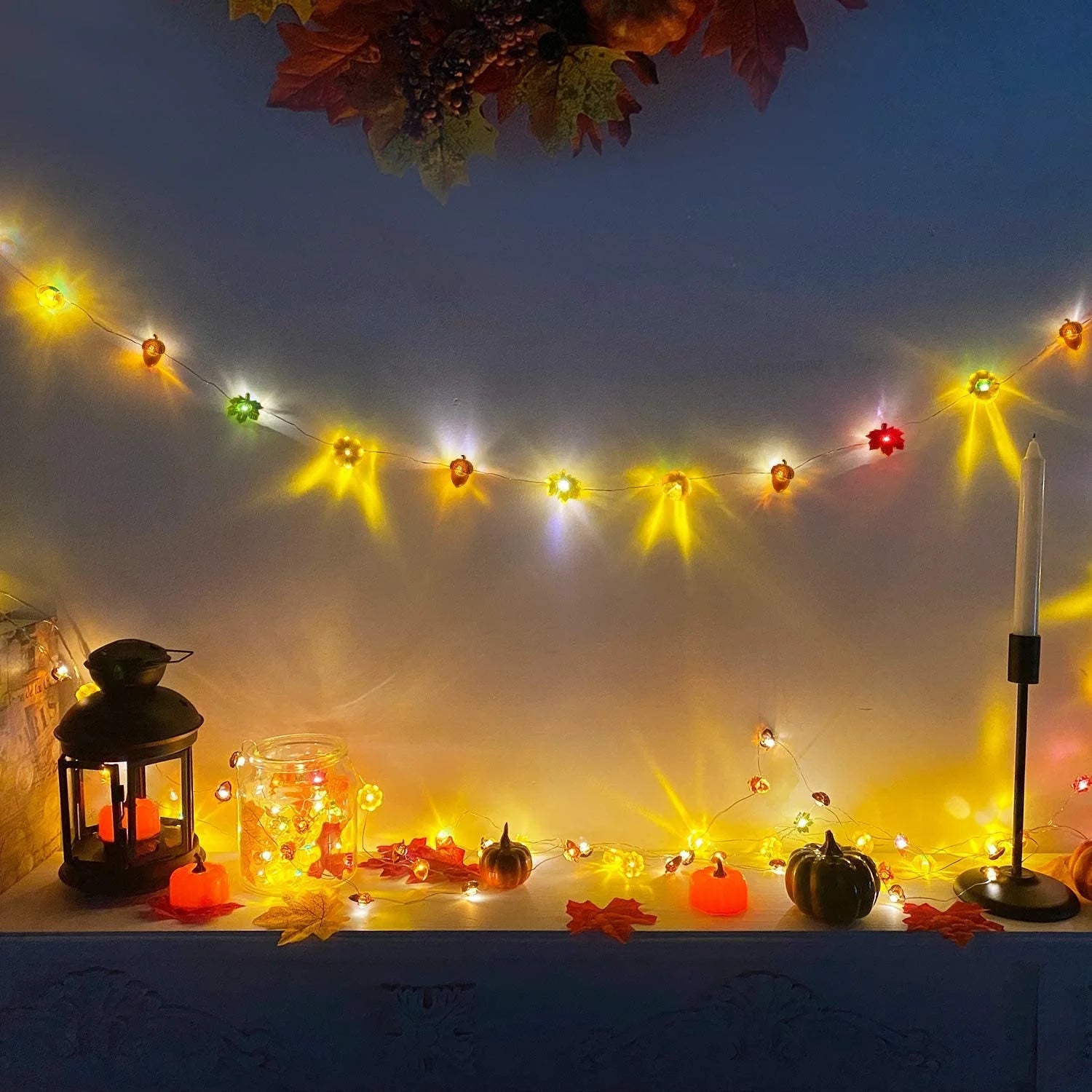 3D Pumpkin Maples Acorns String Lights