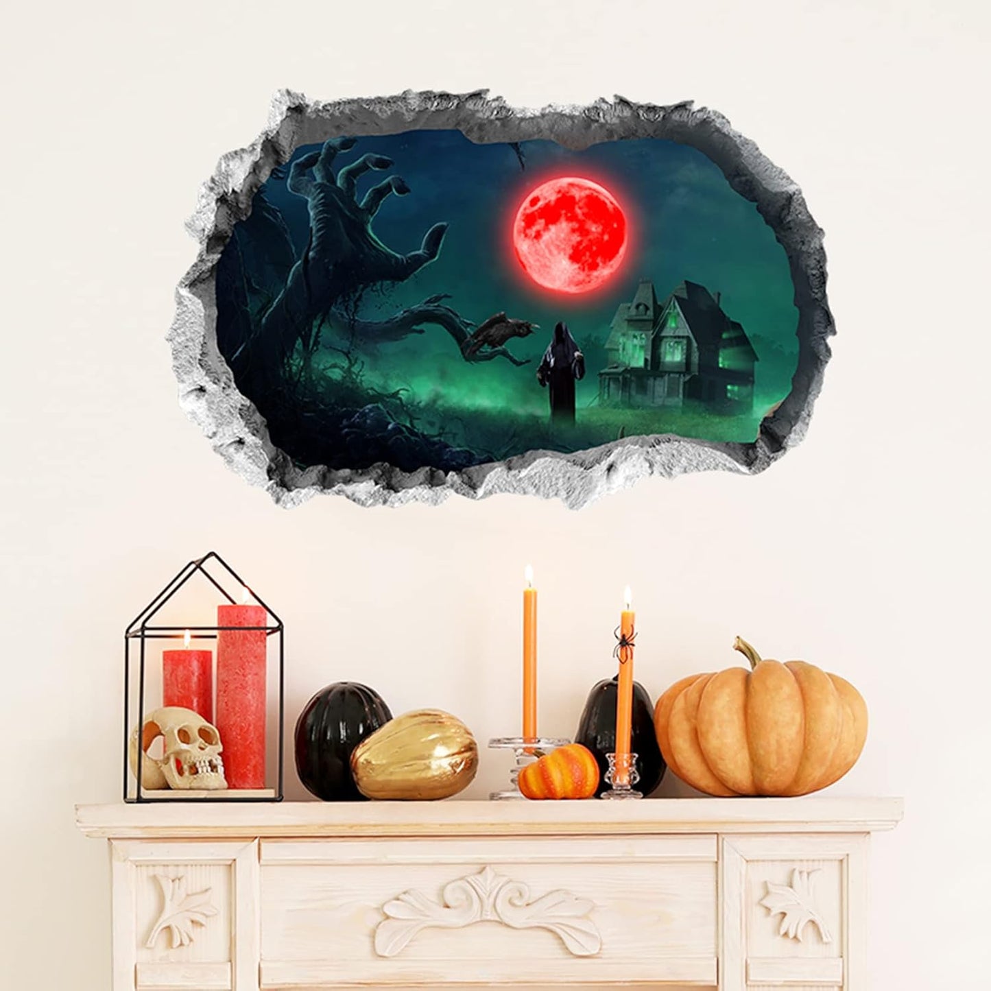 3D Halloween Floor Wall Ceiling Stickers, Ghost Hand Scratching Wall Decor