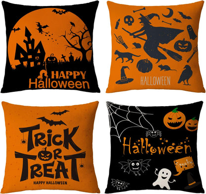 Halloween Decor Pillow Covers 16X16 Set of 4 Halloween Fall Black Decorative Throw Pillows 