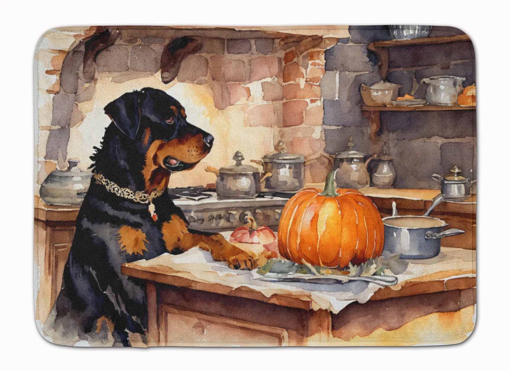 Rottweiler Fall Kitchen Pumpkins Memory Foam Kitchen Mat