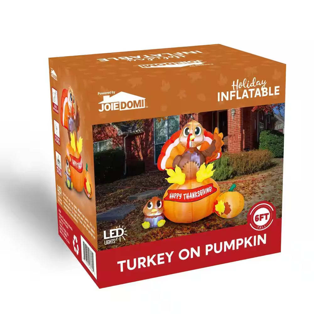 LED Inflatable Turkey on Pumpkin with Little Turkey