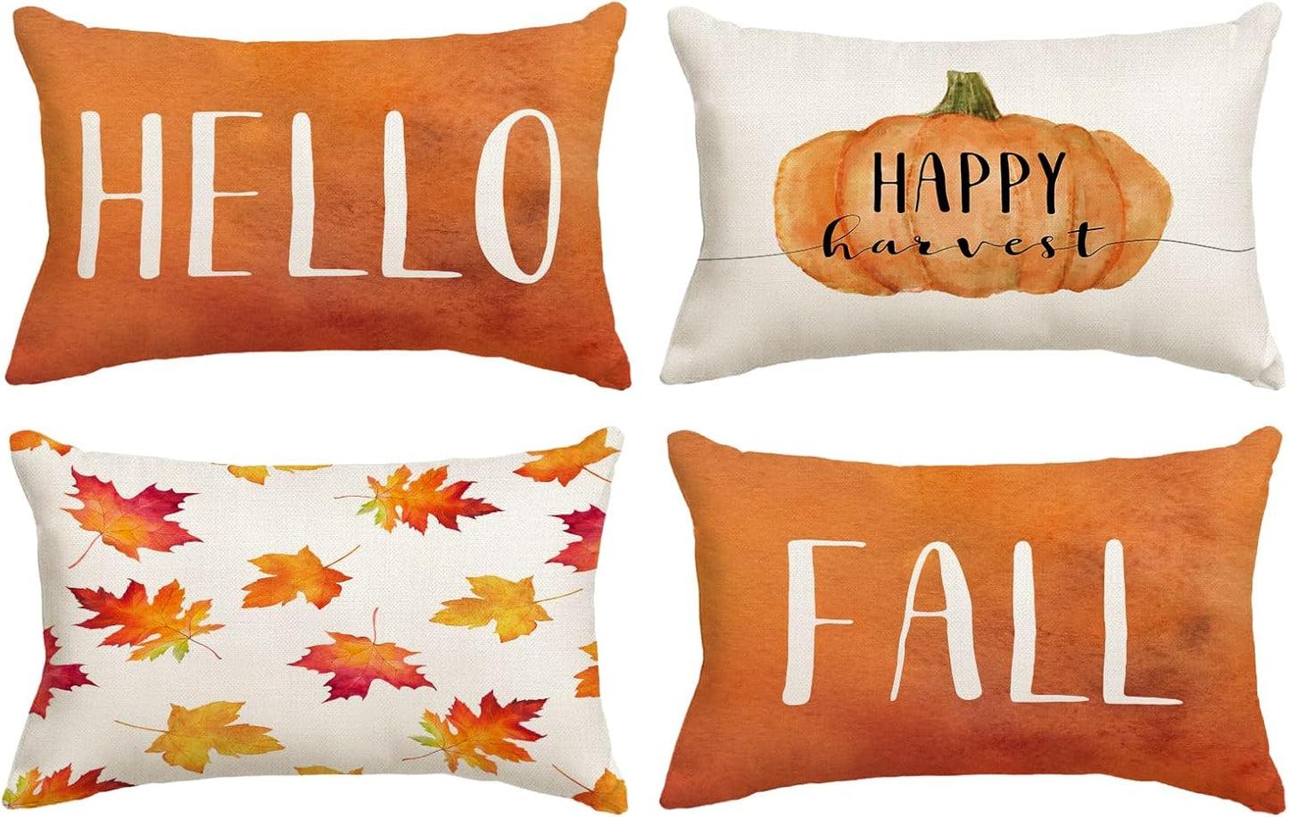 Set of 4 Fall Pillow Covers 18X18 Inch Thanksgiving Throw Pillows Covers Autumn Blue Pumpkins Decorative Cushion Covers 