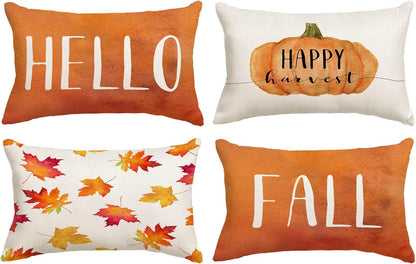 Set of 4 Fall Pillow Covers 18X18 Inch Thanksgiving Throw Pillows Covers Autumn Blue Pumpkins Decorative Cushion Covers 