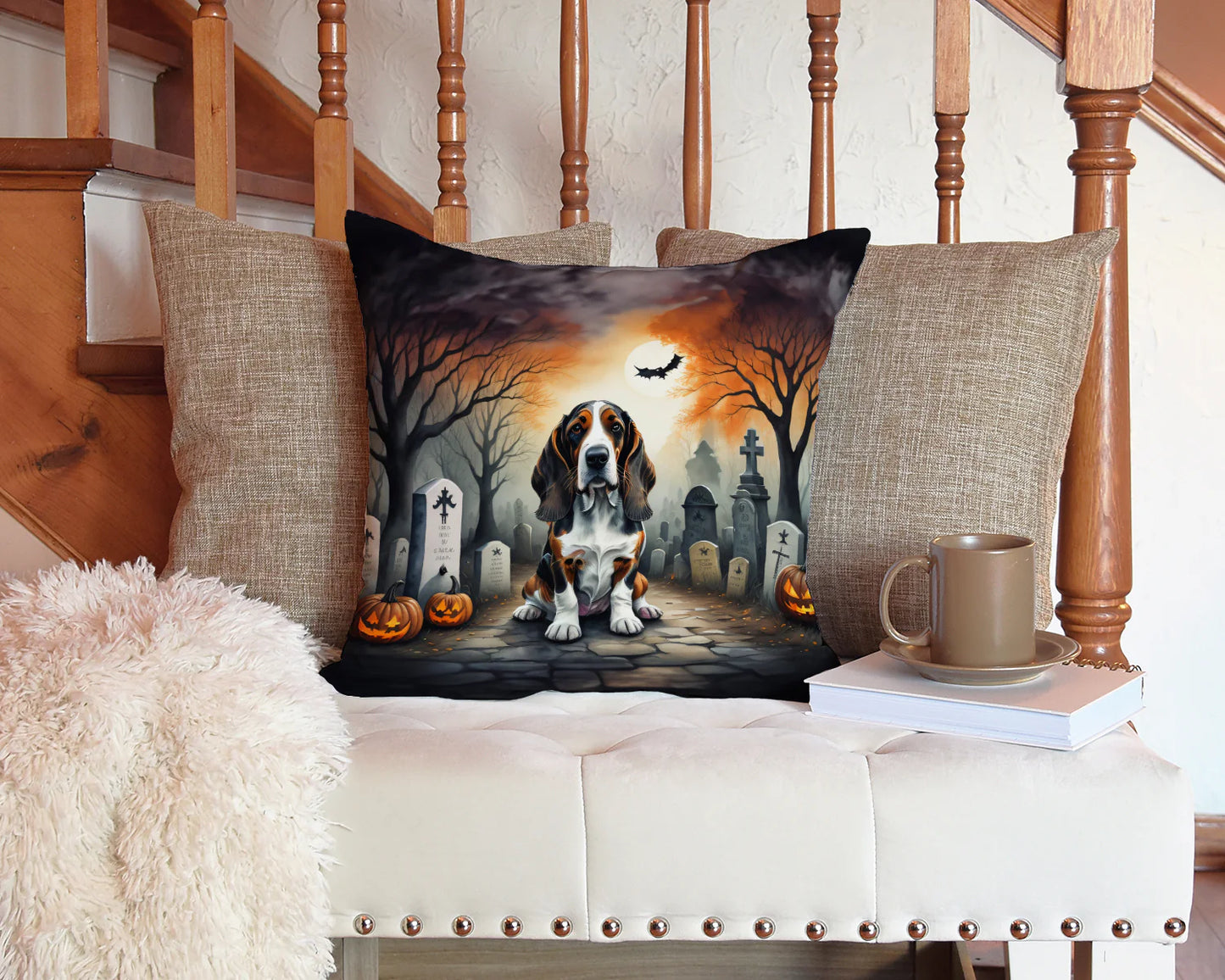 Basset Hound Spooky Halloween Throw Pillow