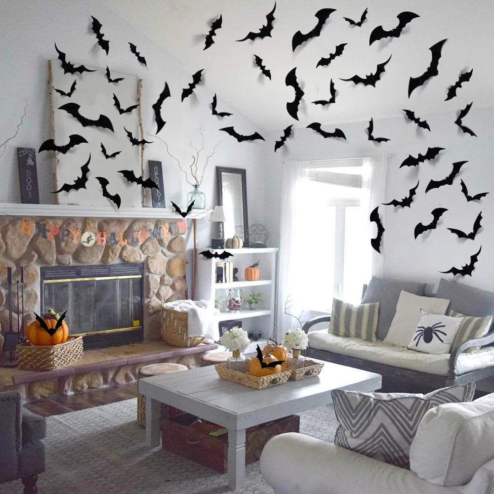 Halloween 3D Bats Light Wall Decor,Realistic PVC 3D Bats Sticker Lights 