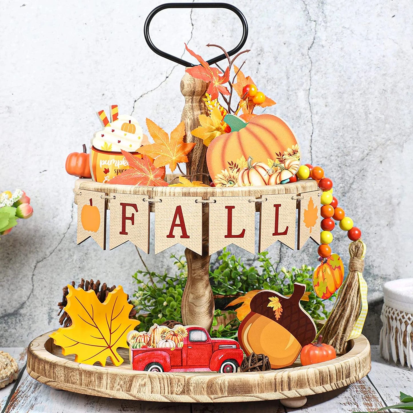 Pumpkin Maple Leaves Wooden Fall Tabletop Sign 