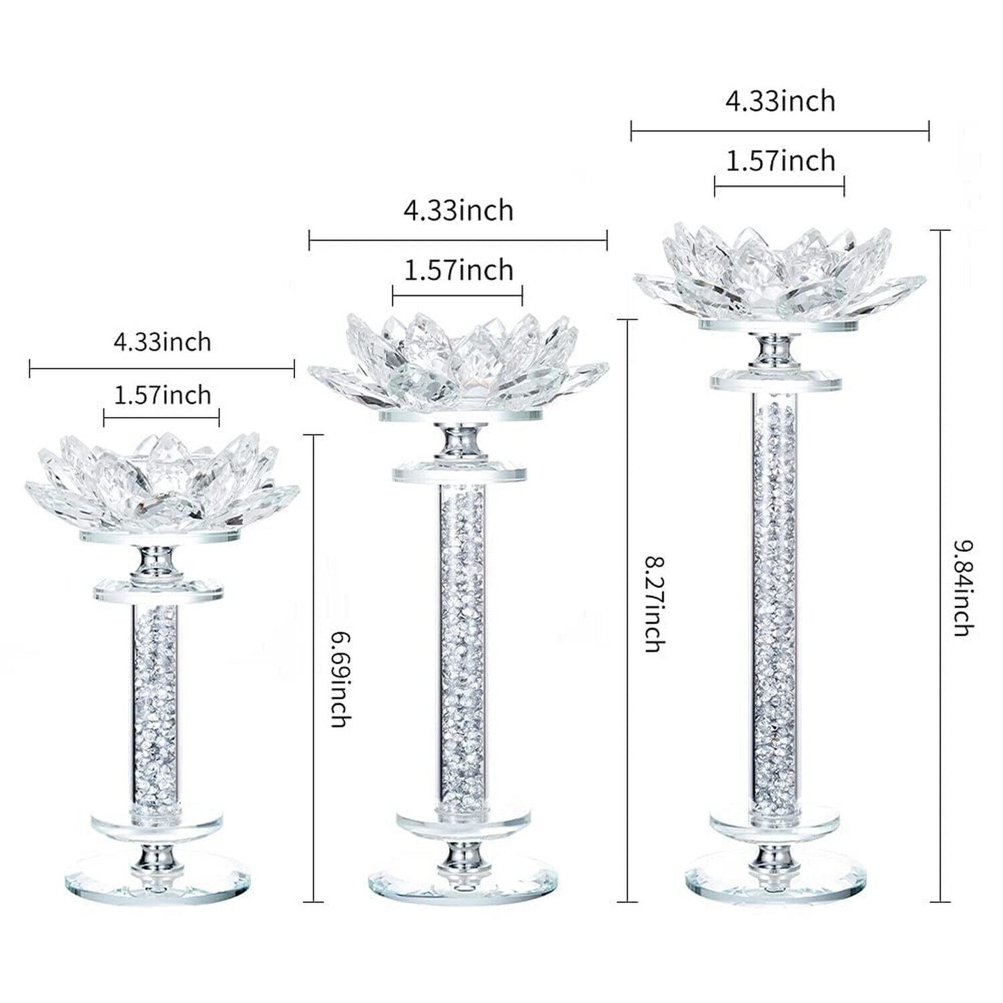 Crystal Candlestick Holders Set of 3 Clear Glass