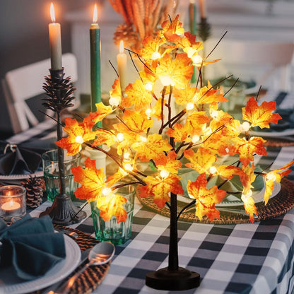 Lighted Maple Tree 24 LED Tabletop Maple Tree Light 8 Modes USB & Battery Operated Artificial Tree Lamp with Maple Leaves for Thanksgiving Fall Home Decoration (Warm White)