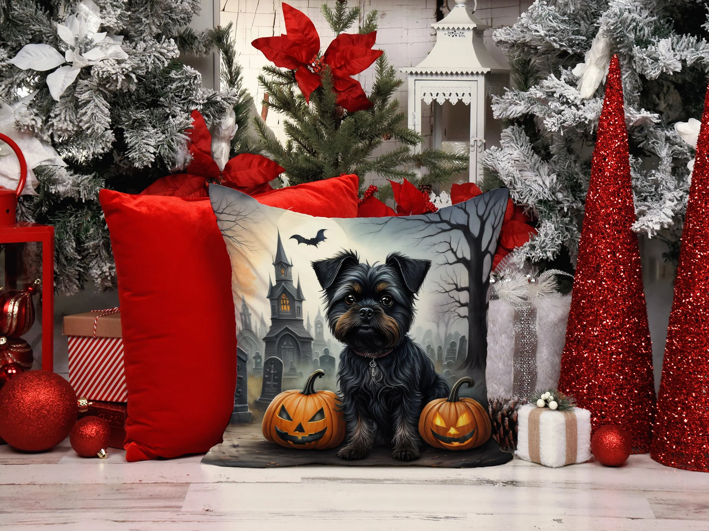 Affenpinscher Spooky Halloween Throw Pillow