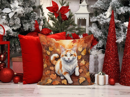 Turkish Van Cat in Fall Leaves Throw Pillow