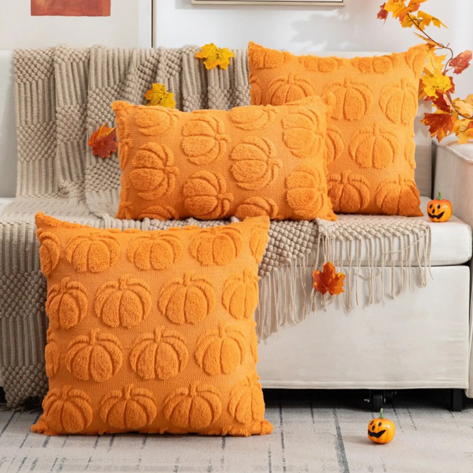 Halloween Pillow Case Plush Cushion Interesting Solid Color Pumpkin