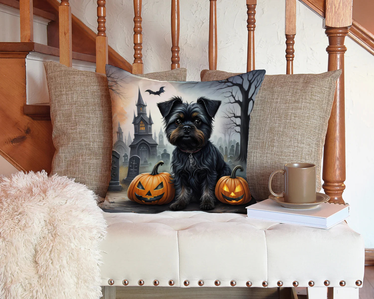 Affenpinscher Spooky Halloween Throw Pillow