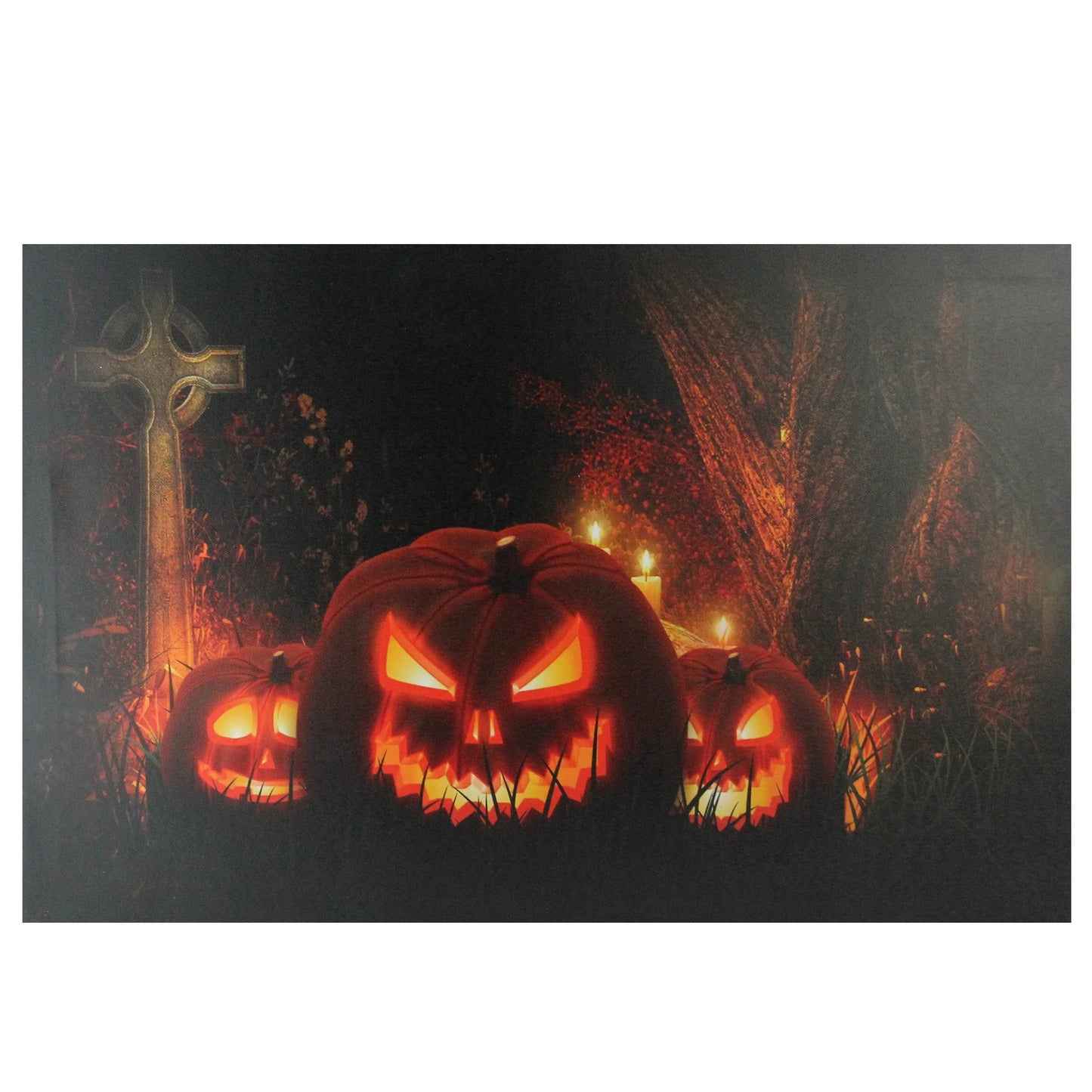 Northlight LED Lighted Jack-O-Lanterns in a Cemetery Halloween Canvas Wall Art 23.5" X 15.5"