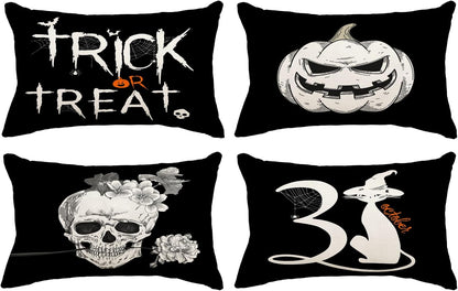 Halloween Decor Pillow Covers 16X16 Set of 4 Halloween Fall Black Decorative Throw Pillows 