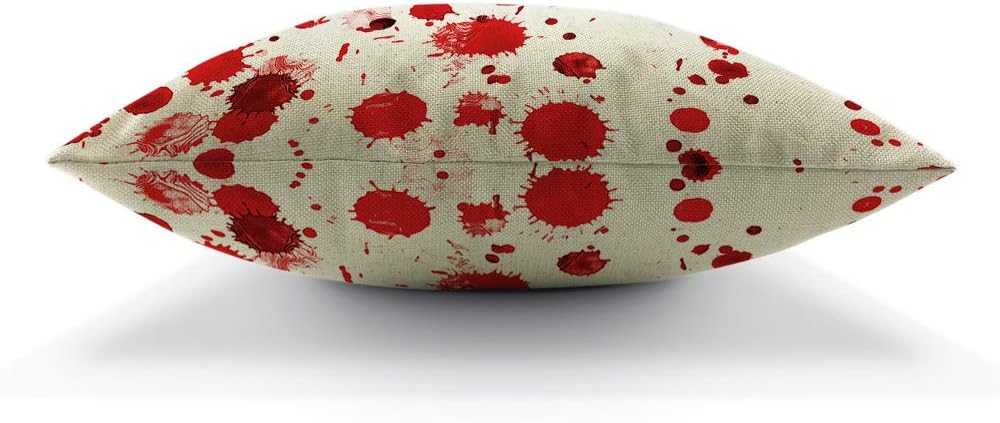 Moslion Halloween Pillows Decorative Throw Pillow Cover Horror Scary Zombie Polka Dot Spot Doodle Splashes of Blood Pillow Case 18X18 Inch Cotton Linen Square Cushion Cover for Sofa Bed Red