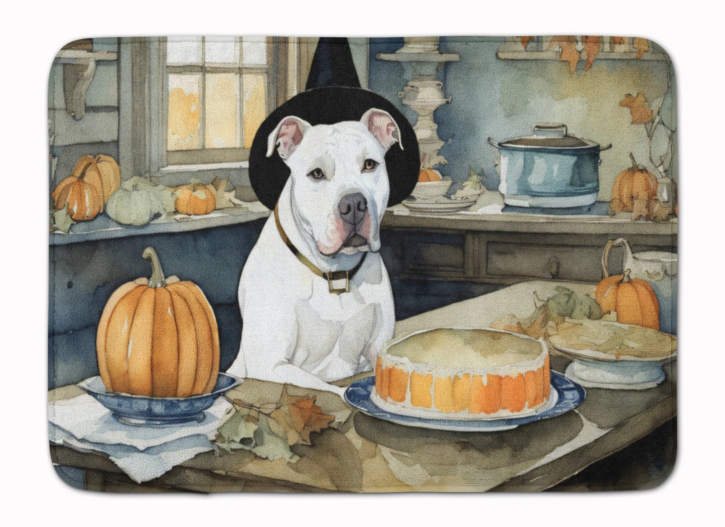 Pit Bull Terrier Fall Kitchen Pumpkins Memory Foam Kitchen Mat