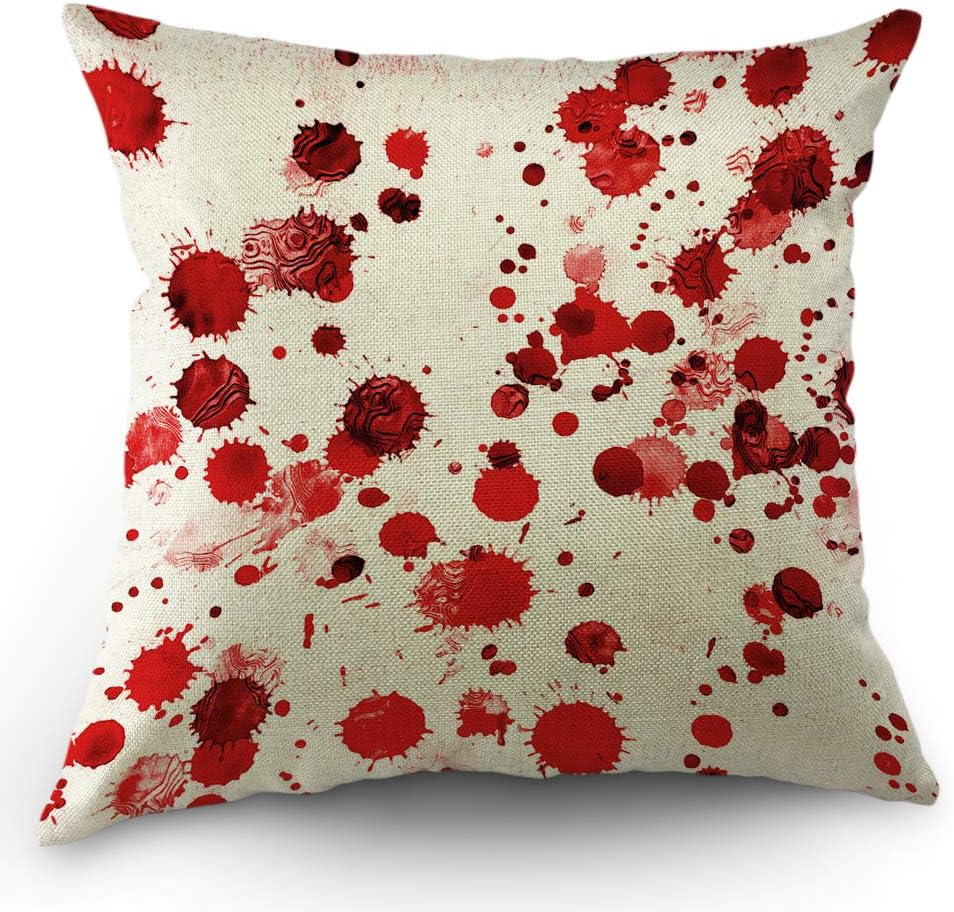 Moslion Halloween Pillows Decorative Throw Pillow Cover Horror Scary Zombie Polka Dot Spot Doodle Splashes of Blood Pillow Case 18X18 Inch Cotton Linen Square Cushion Cover for Sofa Bed Red