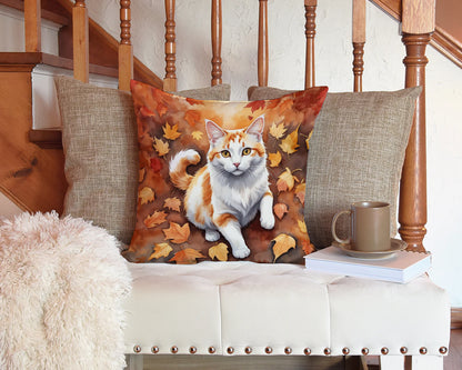 Turkish Van Cat in Fall Leaves Throw Pillow