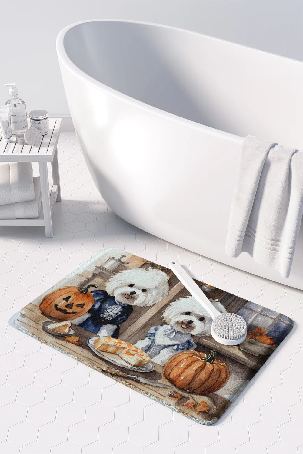 Bichon Frise Fall Kitchen Pumpkins Memory Foam Kitchen Mat