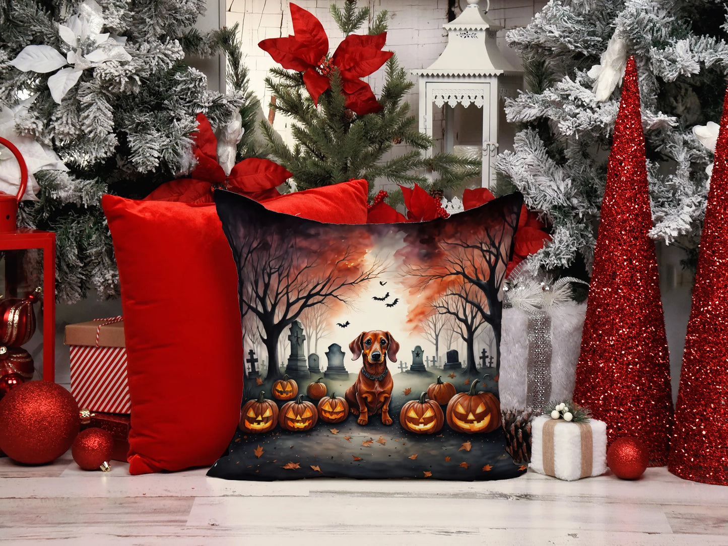 Dachshund Spooky Halloween Throw Pillow