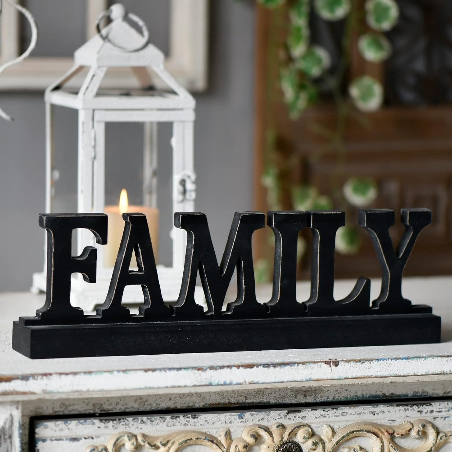 Farmhouse Distressed Black Wood Family Sign