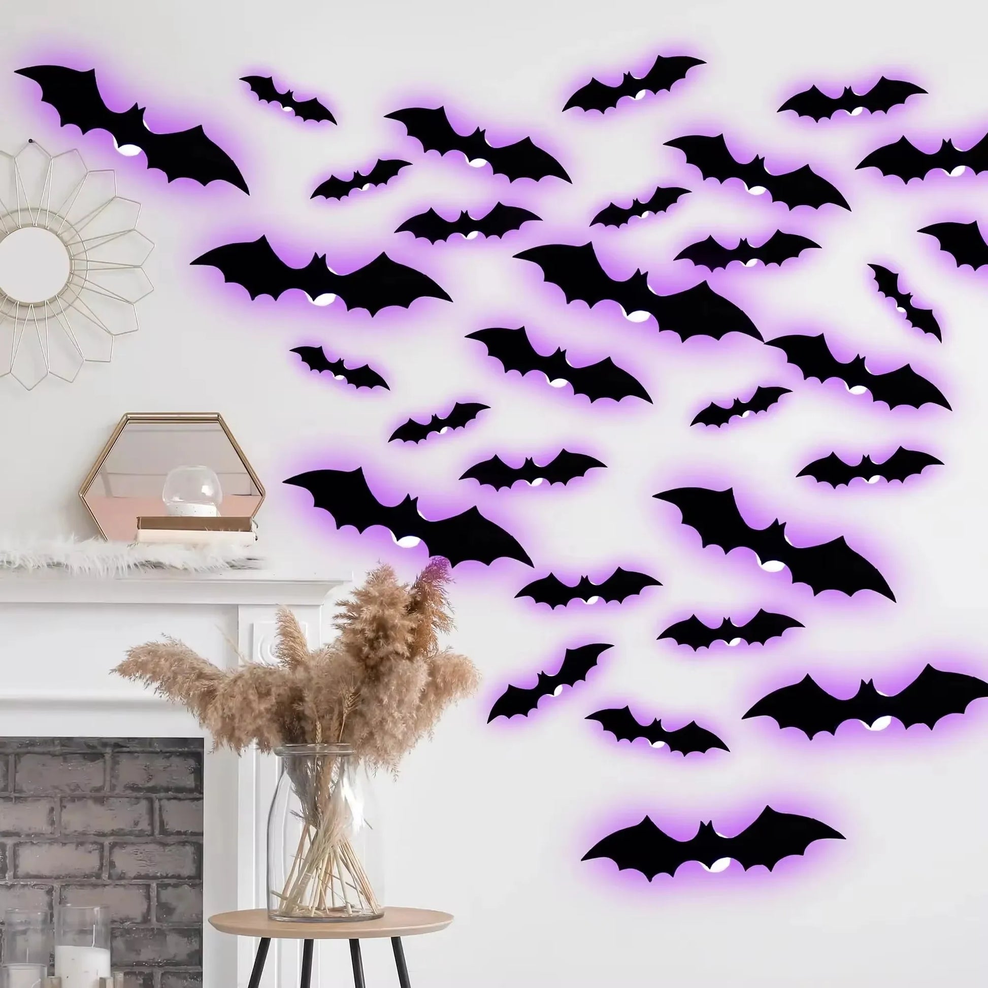 Halloween 3D Bats Light Wall Decor,Realistic PVC 3D Bats Sticker Lights 