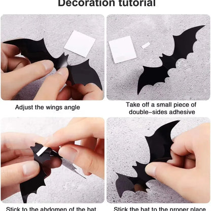 Halloween 3D Bats Light Wall Decor,Realistic PVC 3D Bats Sticker Lights 