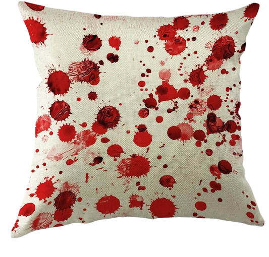 Moslion Halloween Pillows Decorative Throw Pillow Cover Horror Scary Zombie Polka Dot Spot Doodle Splashes of Blood Pillow Case 18X18 Inch Cotton Linen Square Cushion Cover for Sofa Bed Red