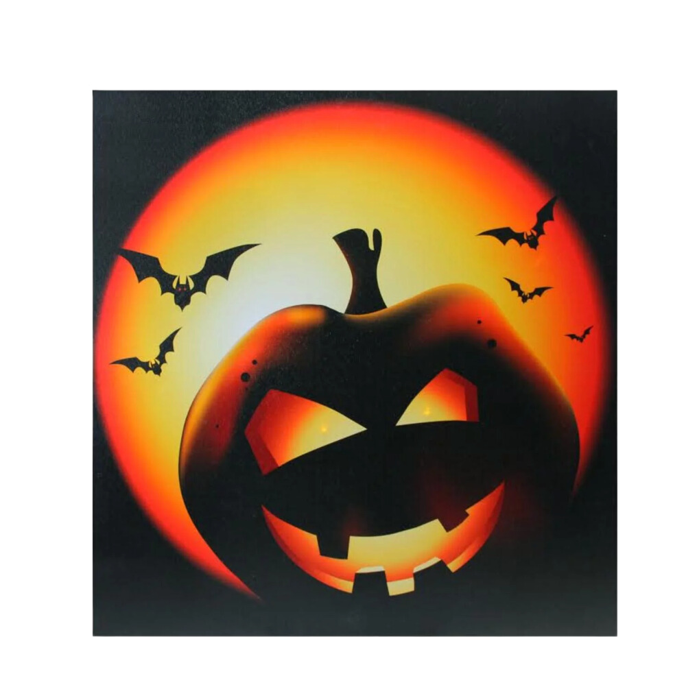 LED Bats and Jack-O-Lantern Halloween Canvas Wall Art 