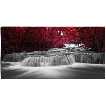 Wall Art Décor of Wide Waterfall and Red Leaves and Maple Leaves Canvas 