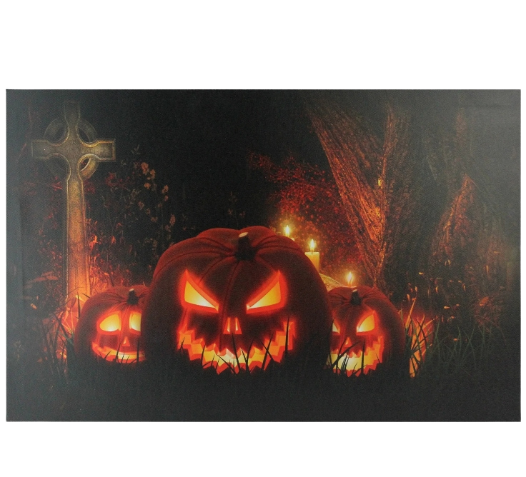 Northlight LED Lighted Jack-O-Lanterns in a Cemetery Halloween Canvas Wall Art 23.5" X 15.5"