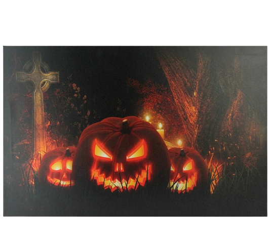 Northlight LED Lighted Jack-O-Lanterns in a Cemetery Halloween Canvas Wall Art 23.5" X 15.5"