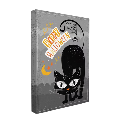 Black Cat with Spider Web Canvas