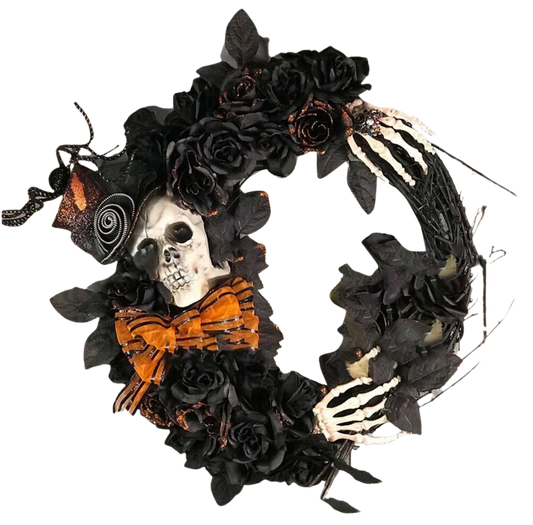 Halloween Wreath Skeleton with bowtie