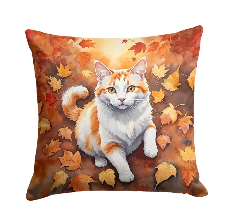 Turkish Van Cat in Fall Leaves Throw Pillow