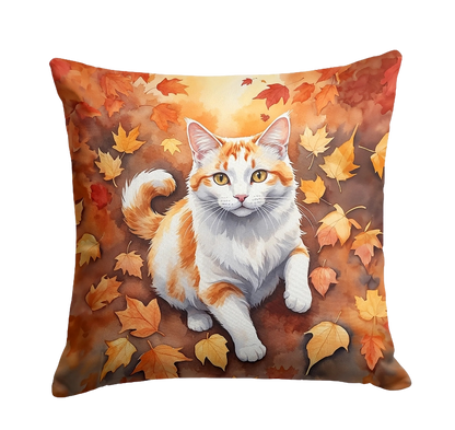 Turkish Van Cat in Fall Leaves Throw Pillow