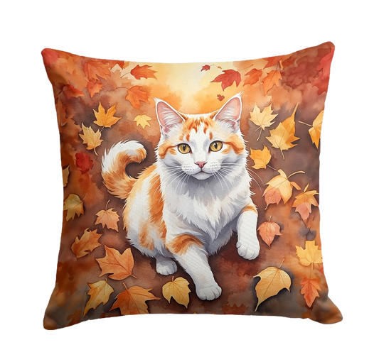 Turkish Van Cat in Fall Leaves Throw Pillow