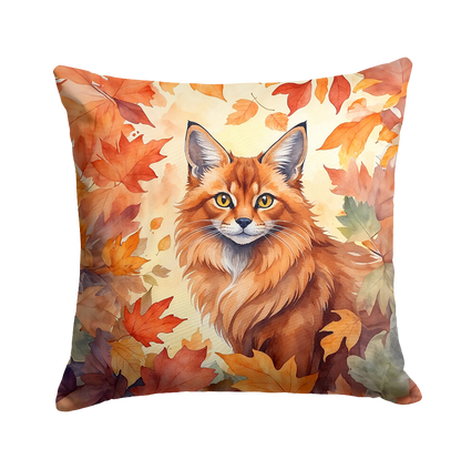 Somali Cat in Fall Leaves Throw Pillow