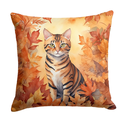 Toyger Cat in Fall Leaves Throw Pillow