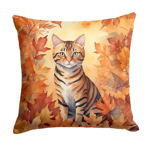 Toyger Cat in Fall Leaves Throw Pillow