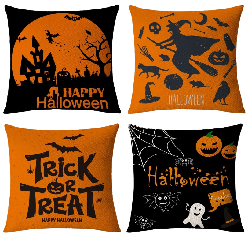 Halloween Decor Pillow Covers 16X16 Set of 4 Halloween Fall Black Decorative Throw Pillows 