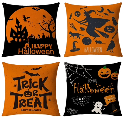 Halloween Decor Pillow Covers 16X16 Set of 4 Halloween Fall Black Decorative Throw Pillows 