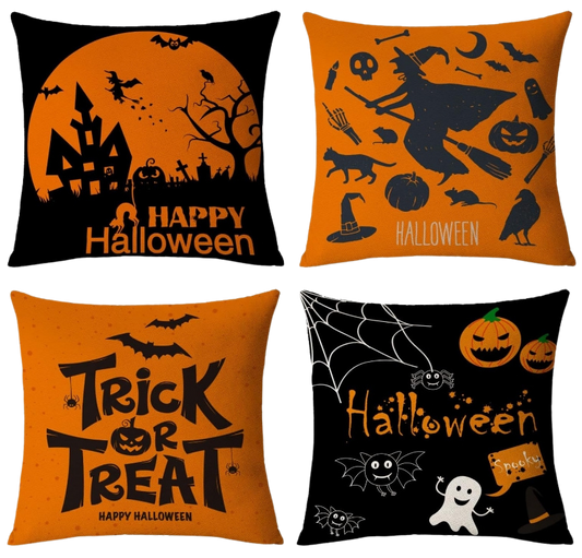 Halloween Decor Pillow Covers 16X16 Set of 4 Halloween Fall Black Decorative Throw Pillows 